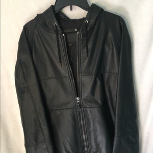 Coach Black Leather jacket with hood xl
